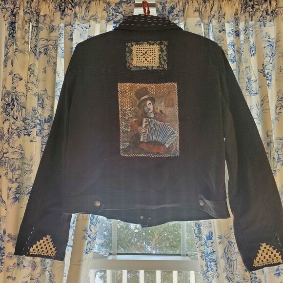 Restyled Handsewn One of a Kind Denim Jacket .Wearable‎ Art .Sz L - Picture 2 of 9